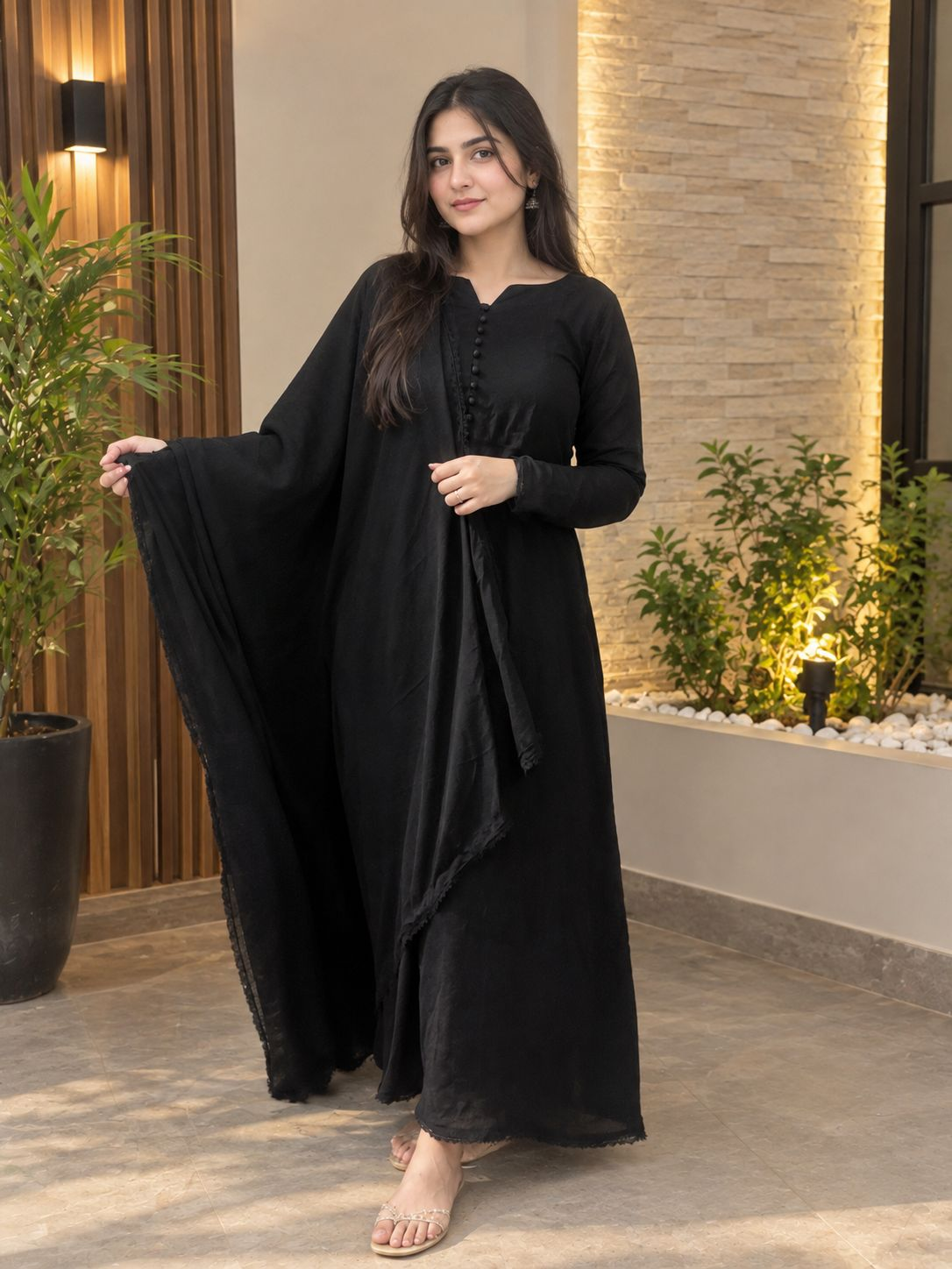 Black Chiffon Maxi with Dupatta — view 2
