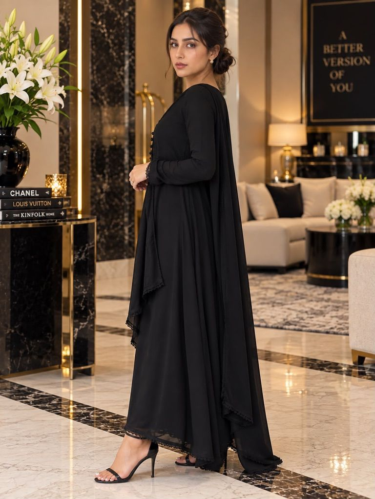 Black Chiffon Maxi with Dupatta — view 3