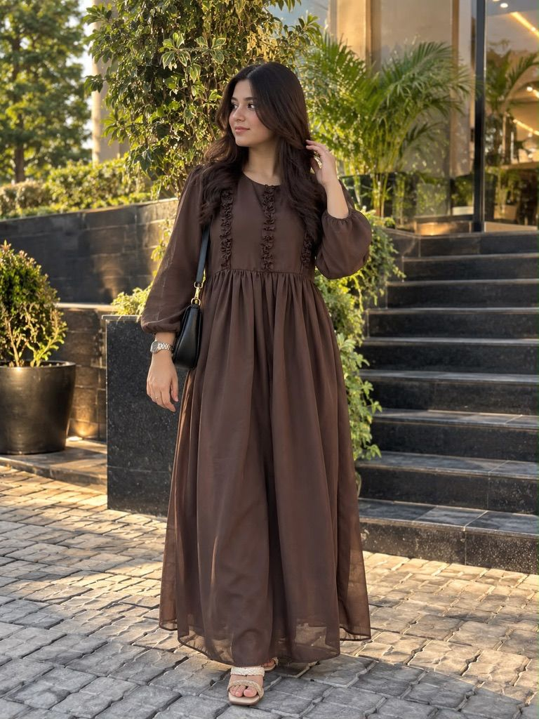 Chocolate Brown Chiffon Maxi Dress - Chiffon