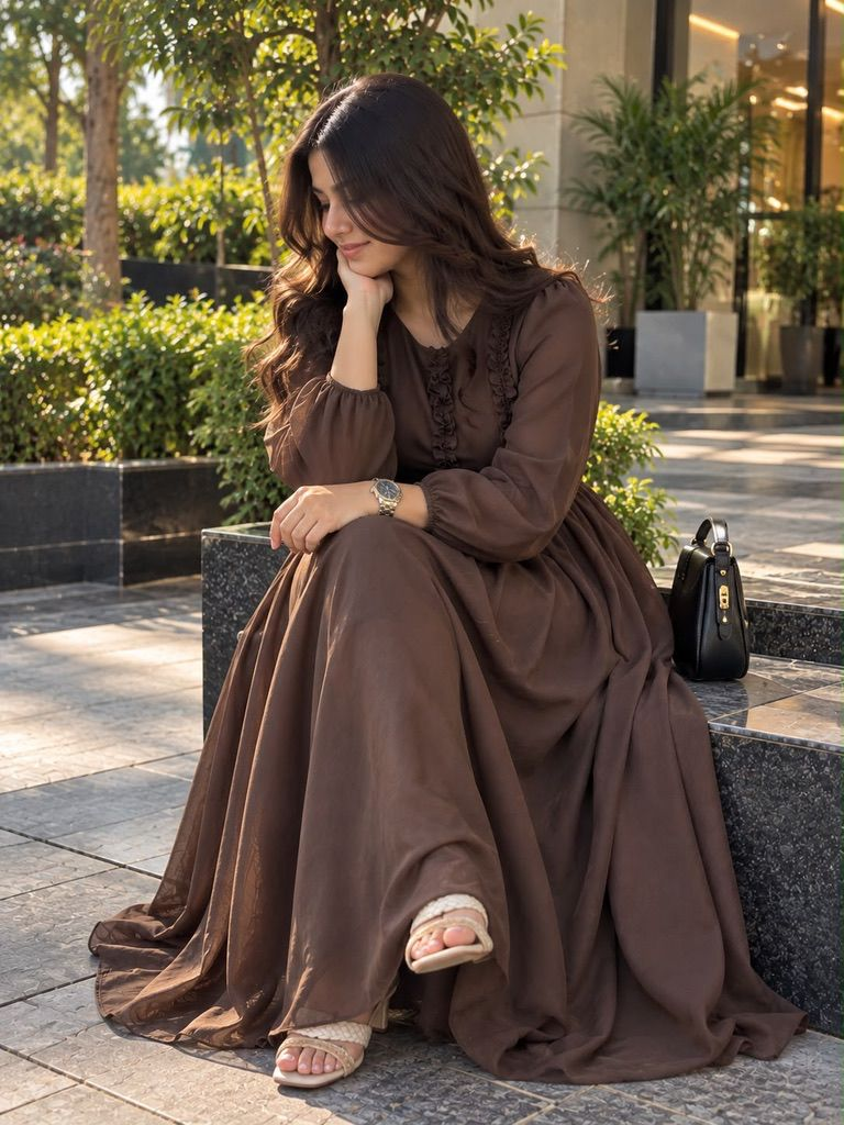 Chocolate Brown Chiffon Maxi Dress — view 2