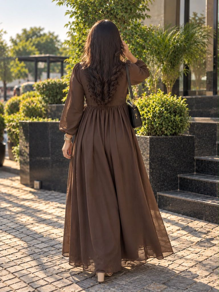 Chocolate Brown Chiffon Maxi Dress — view 4