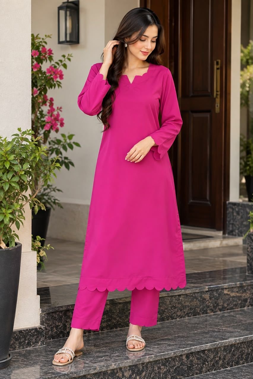 Hot Pink Georgette 2-Piece Suit - Georgette