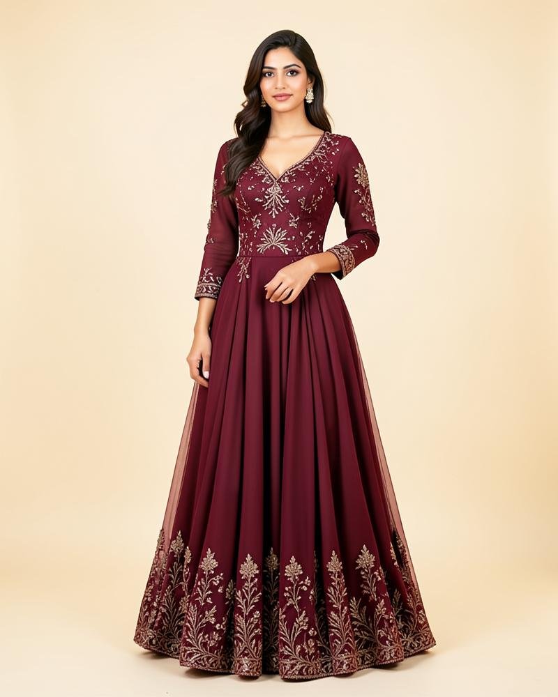 Emaan Formal Chiffon - Embroidered chiffon gown with inner slip