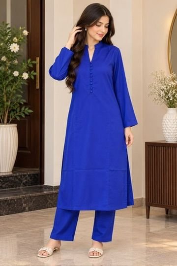 Royal Blue Cotton 2-Piece Suit - Cotton