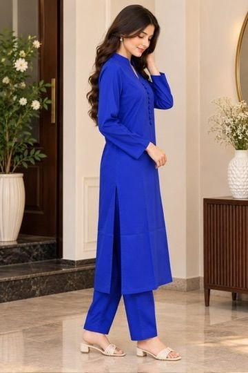 Royal Blue Cotton 2-Piece Suit — view 2