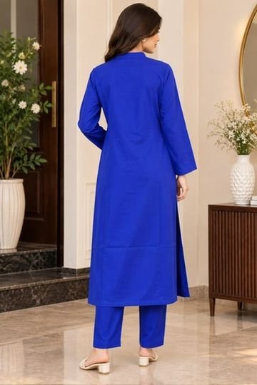 Royal Blue Cotton 2-Piece Suit — view 3