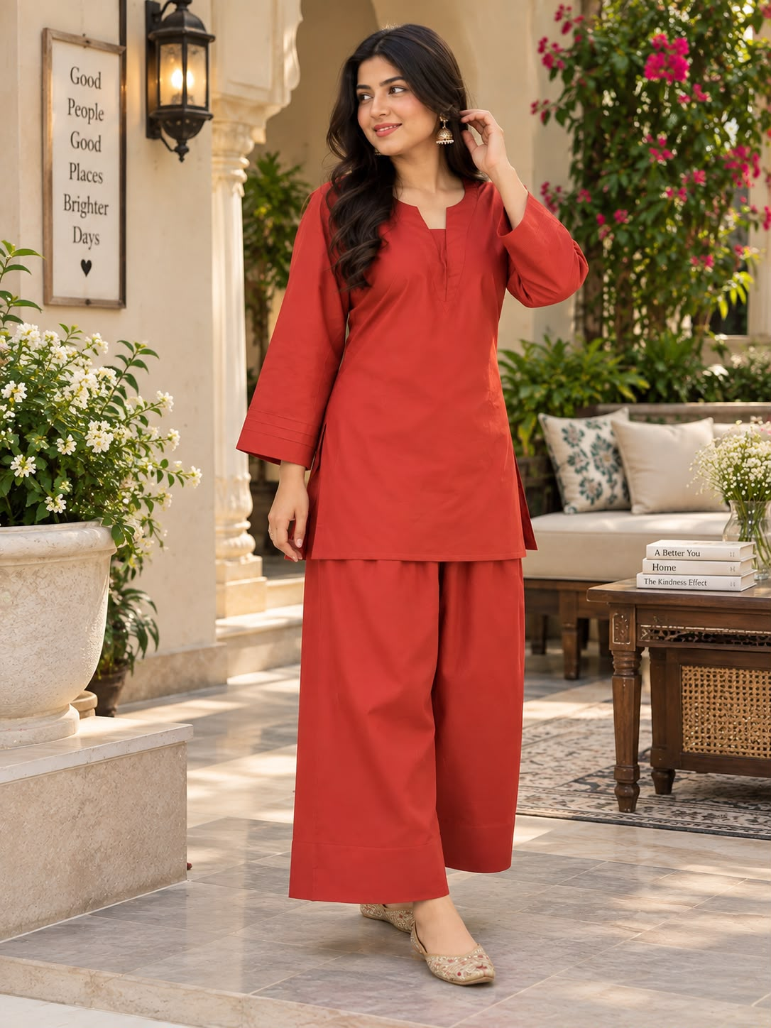 Rust Red Cotton 2-Piece Farshi Salwar Set — view 2