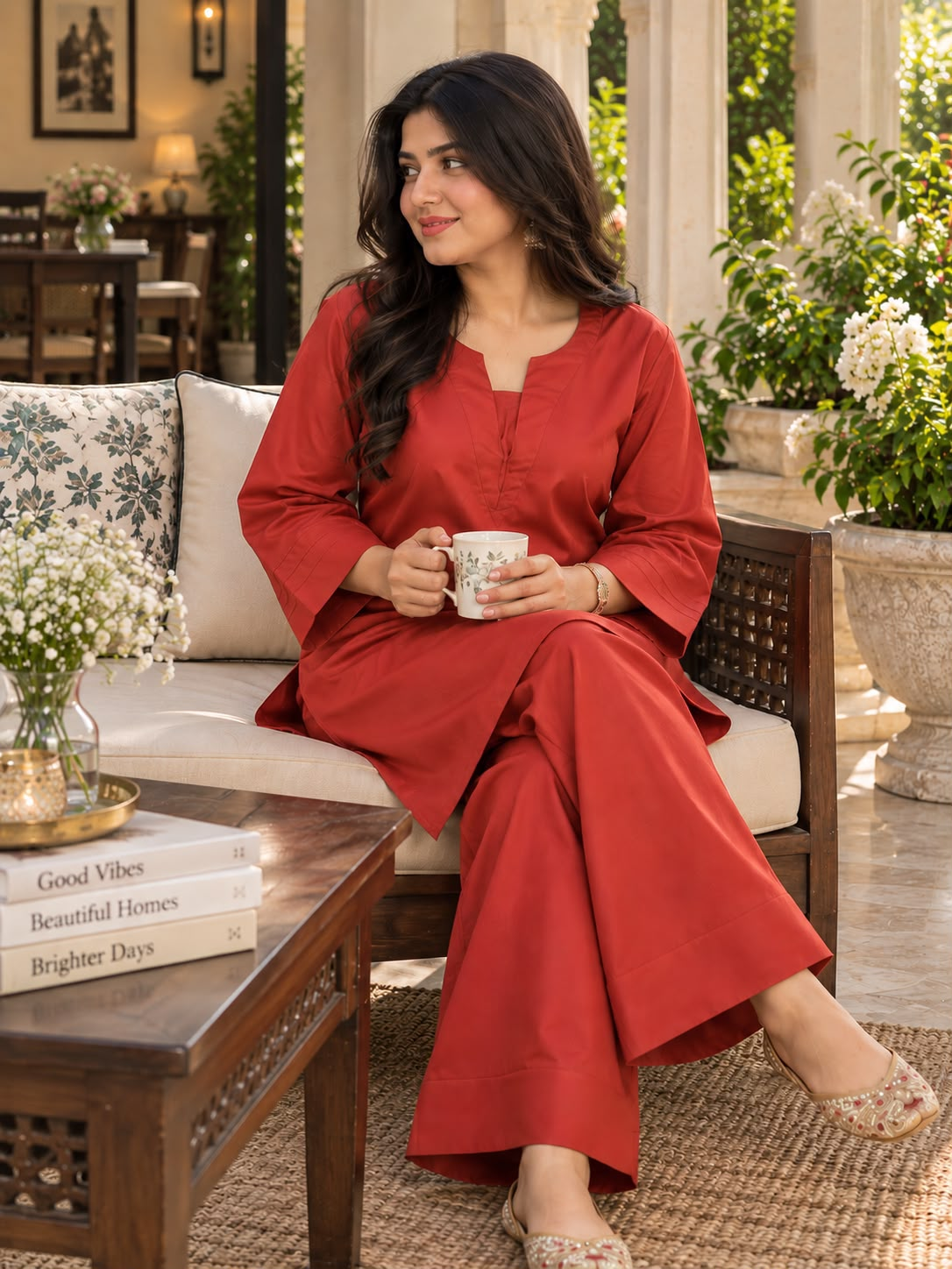 Rust Red Cotton 2-Piece Farshi Salwar Set — view 3