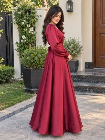 Wine Satin Maxi Dress — view 3