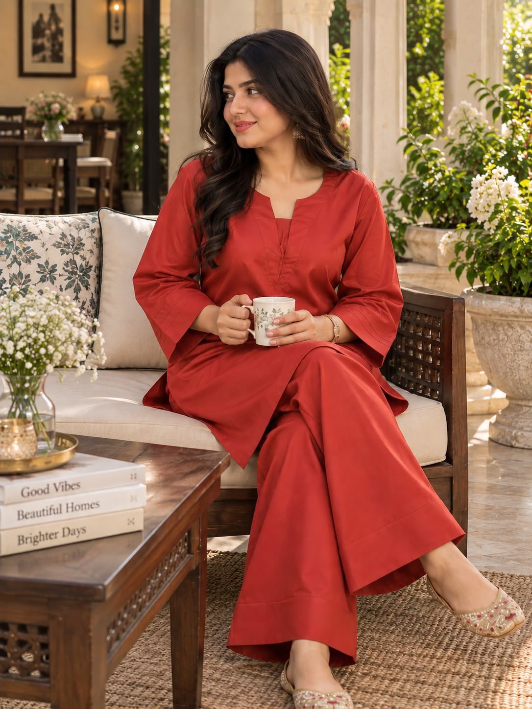 Rust Red Cotton 2 Piece Farshi Salwar Set