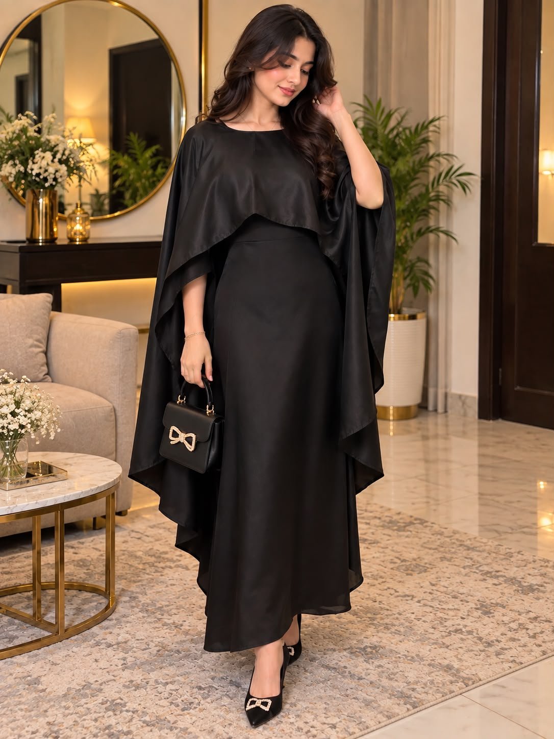 Black Silk Cape Dress