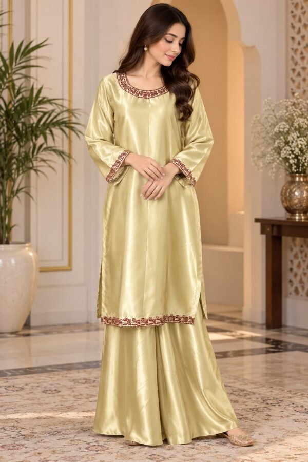 Luxury Champagne Gold Silk Suit