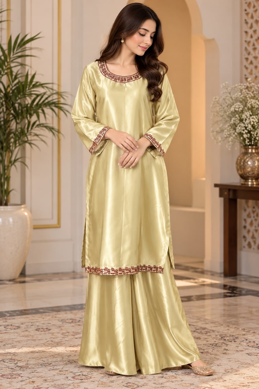  Luxury Champagne Gold Silk Suit