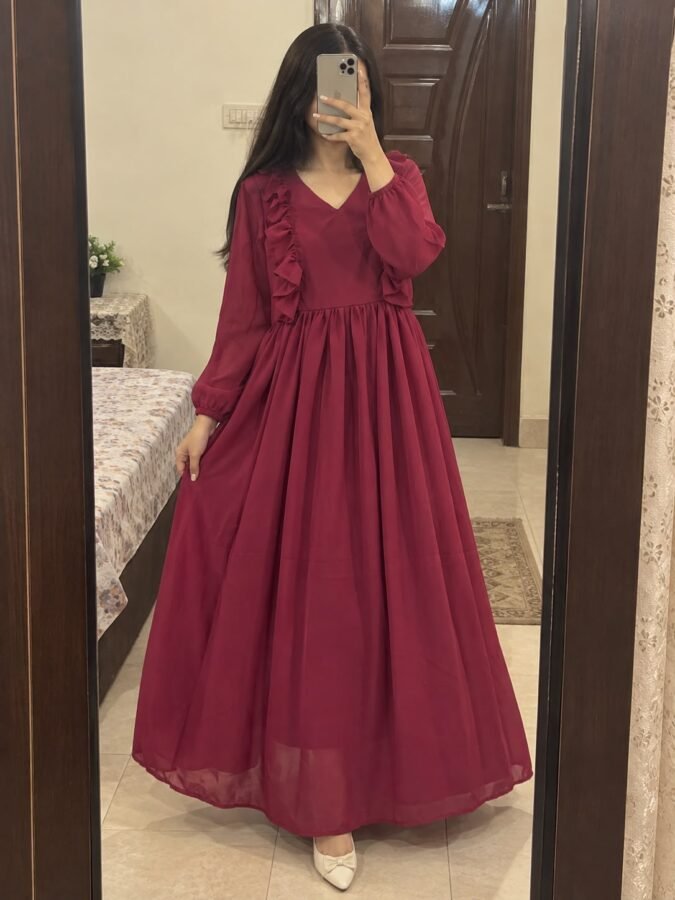 Elegant Magenta Chiffon Maxi Dress