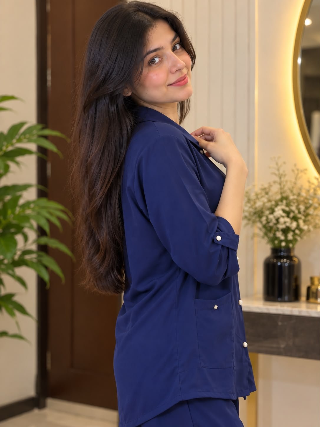 Georgette Cord Set Navy Blue