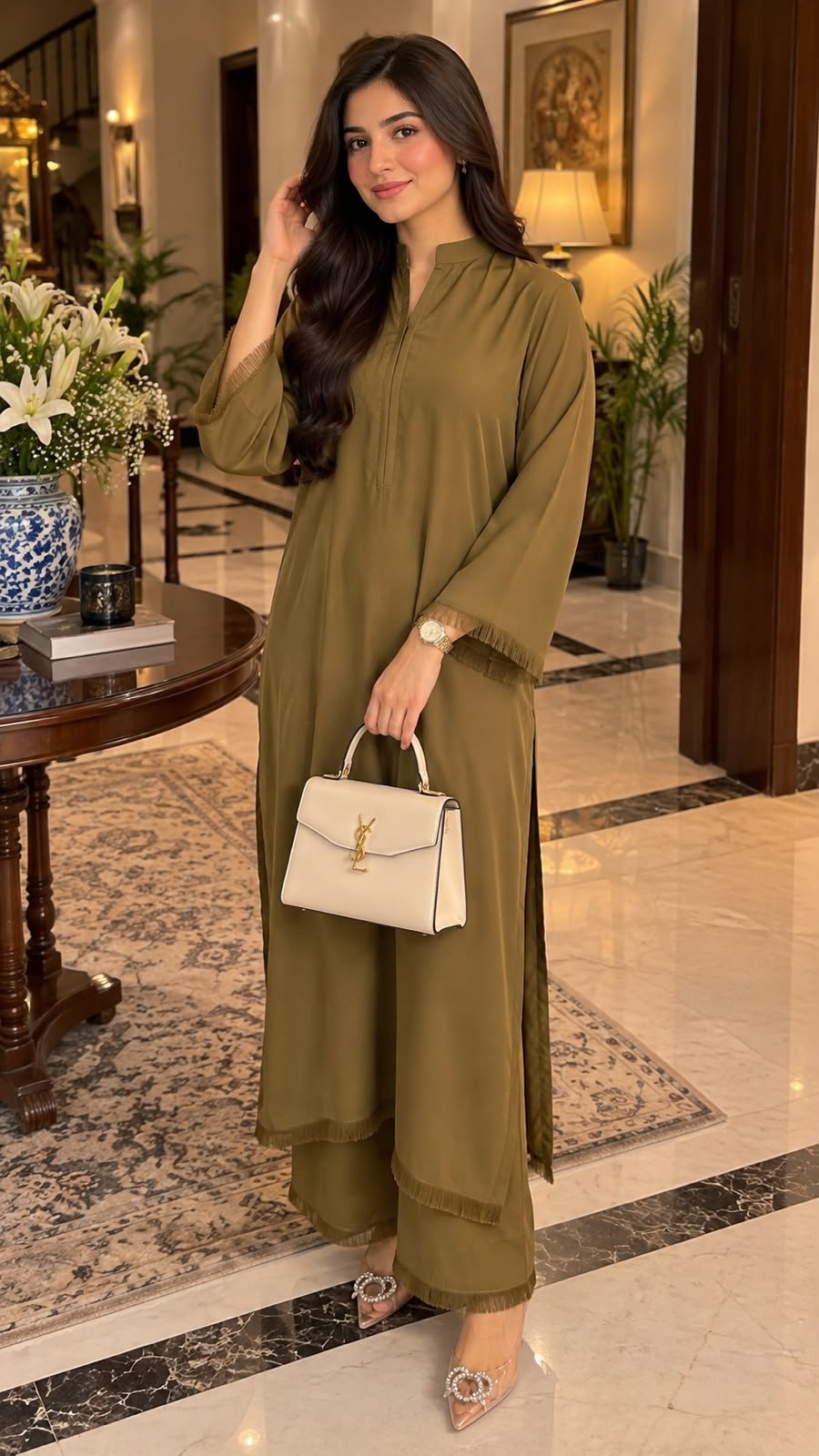 Elegant Olive Green Georgette Suit 
