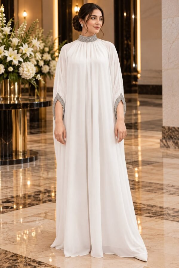 Elegant White Chiffon Kaftan