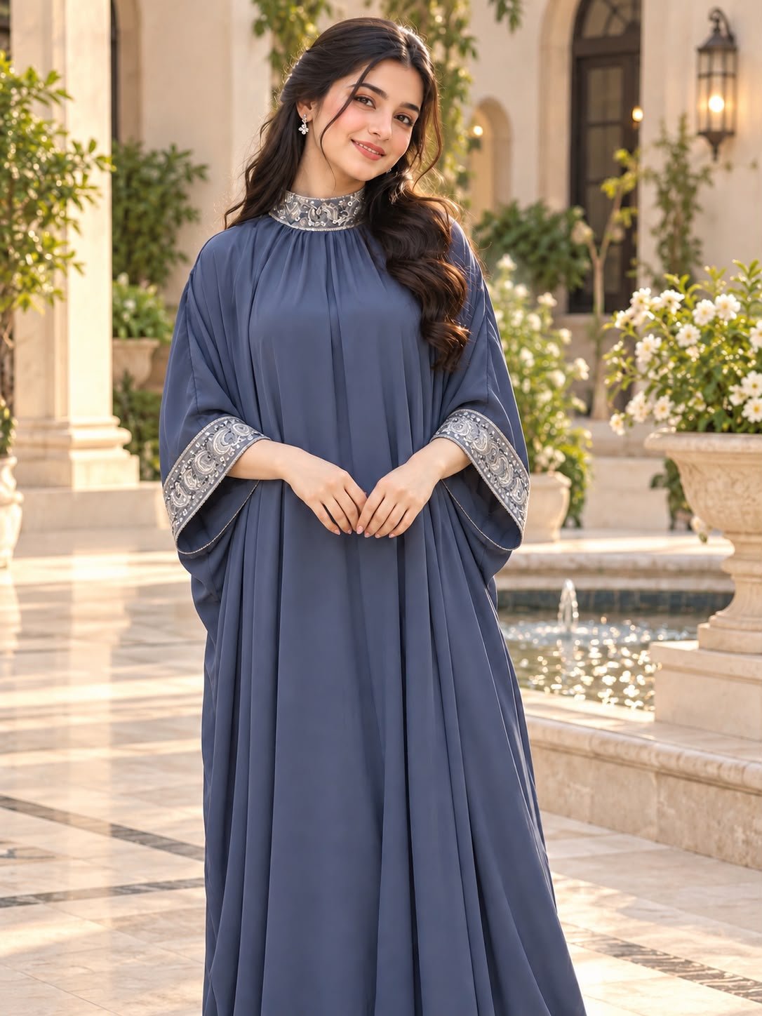 Elegant Steel Blue Georgette Kaftan