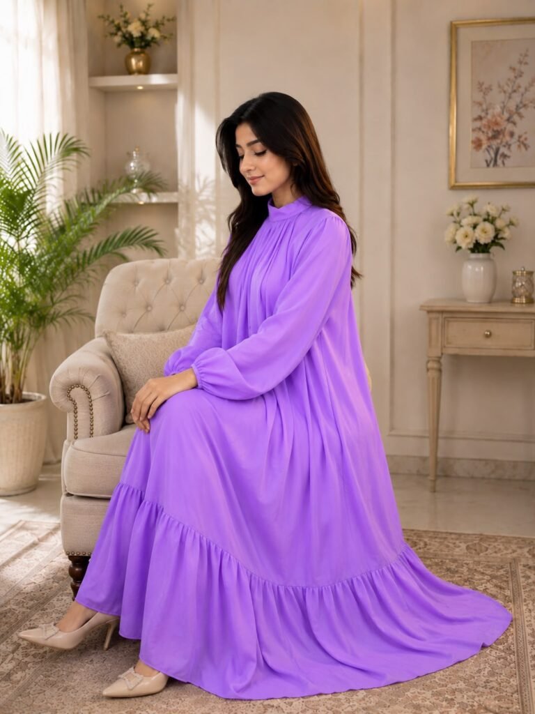 Elegant Lilac Double Chiffon Maxi Dress 