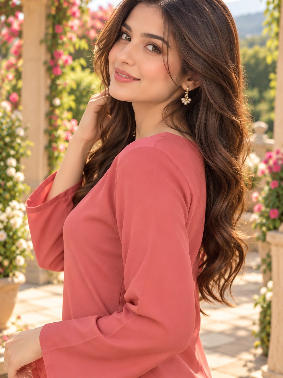 Elegant Coral Pink Georgette 2-Piece Suit - Image 2